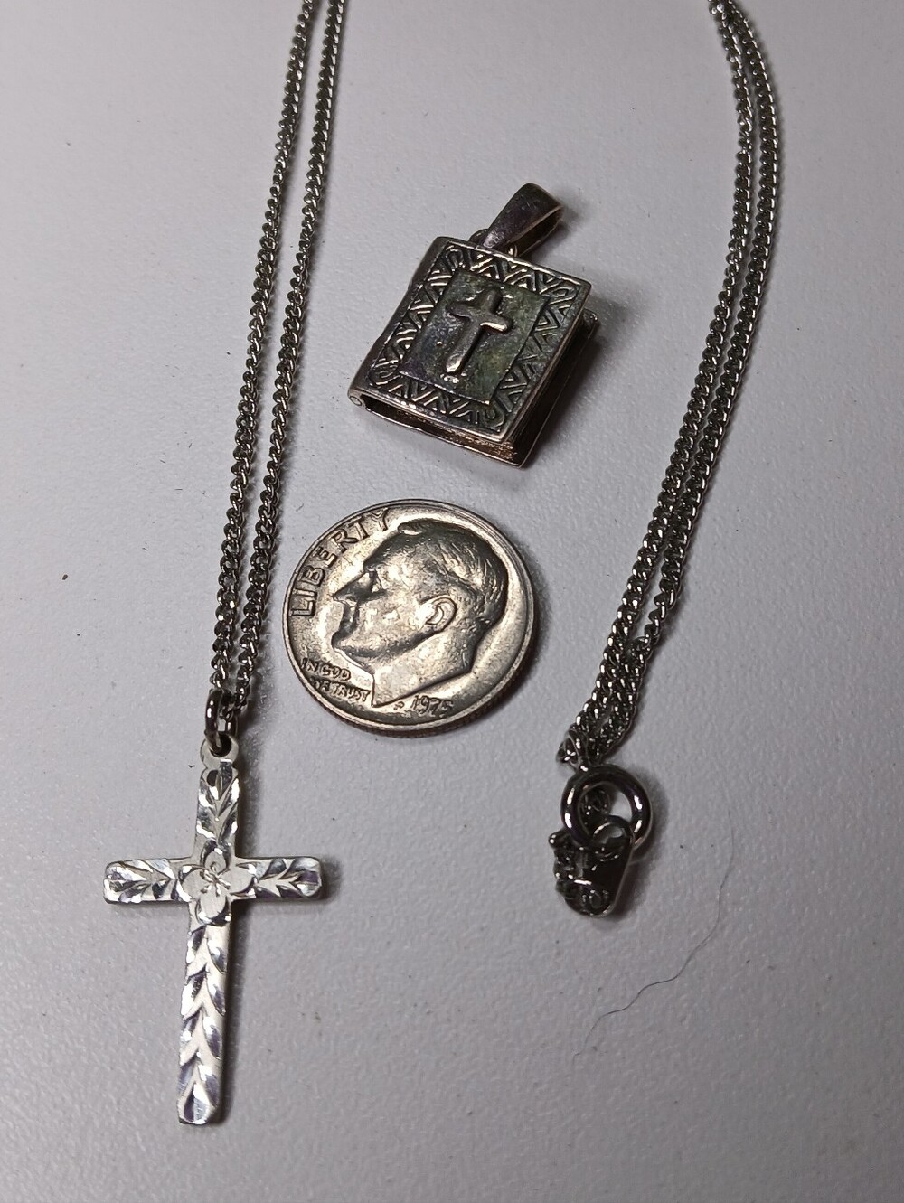 2 pcs. - Dainty Sterling Cross Necklace and Articulated Sterling Bible Charm